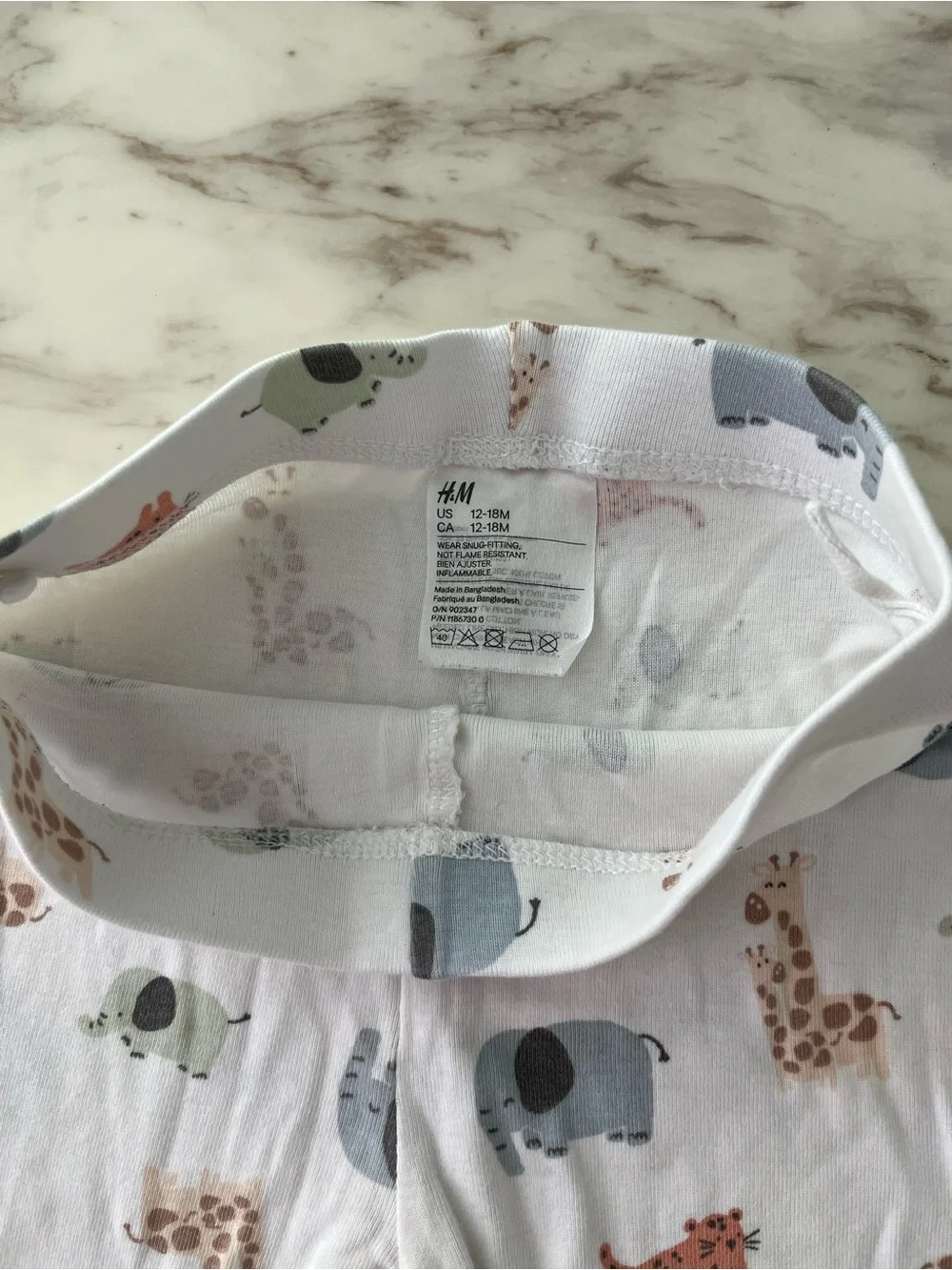 H&M White Kids Pajama Set with Gray Elephants and Multi-Colored Animal Prints
